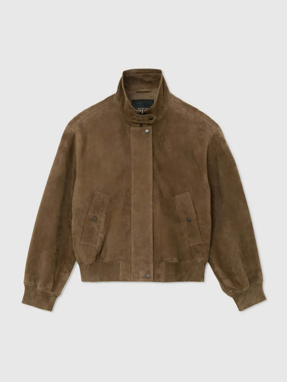 Reiss Neutral Petite Suede Funnel-neck Bomber Jacket, view 6
