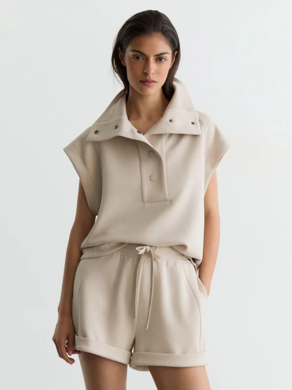 Reiss Neutral Premium Interlock Sleeveless Collared Top