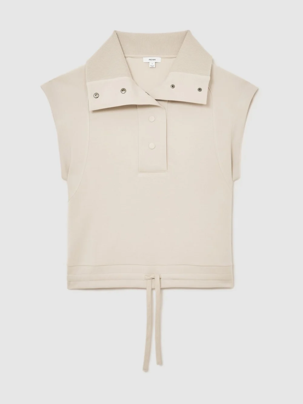 Reiss Neutral Premium Interlock Sleeveless Collared Top, view 2