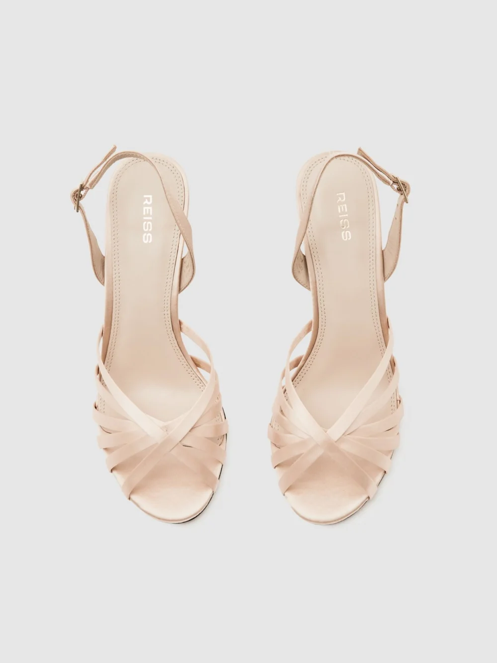 Reiss Neutral Satin Cross-strap Heeled Sandals, view 2