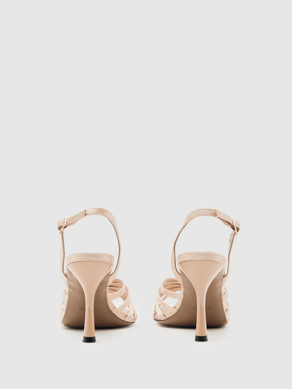 Reiss Neutral Satin Cross-strap Heeled Sandals, view 3