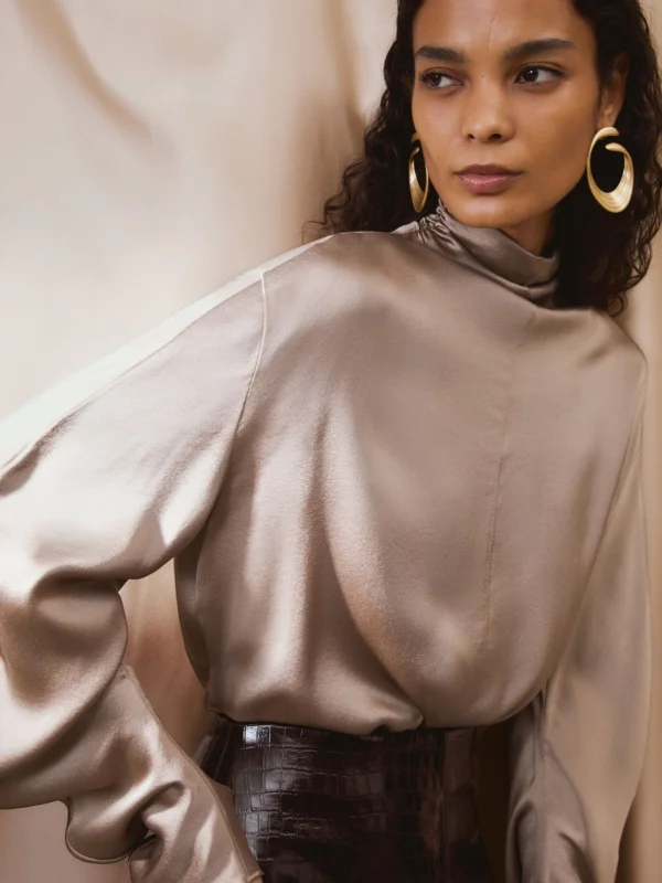 Reiss Neutral Silk High-neck Blouse