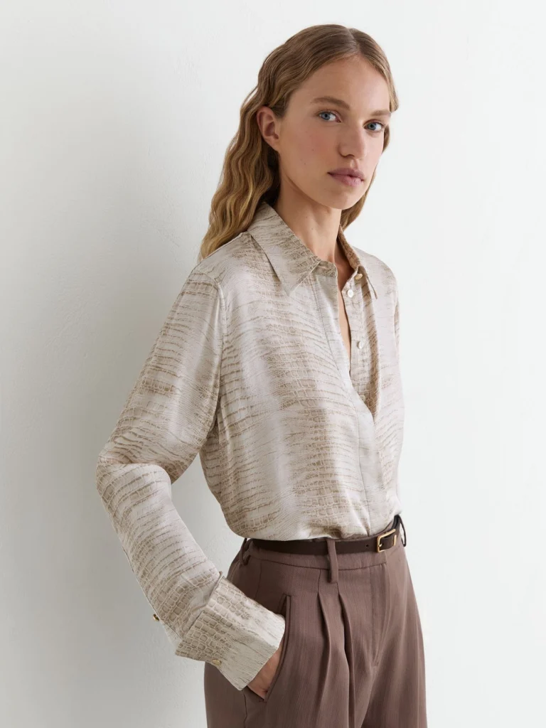 Reiss Neutral Snake-print Double-cuff Shirt