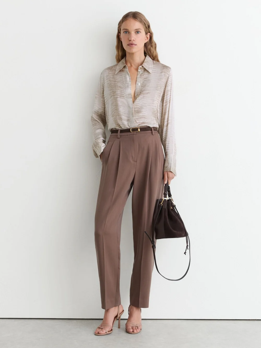Reiss Neutral Snake-print Double-cuff Shirt, view 4