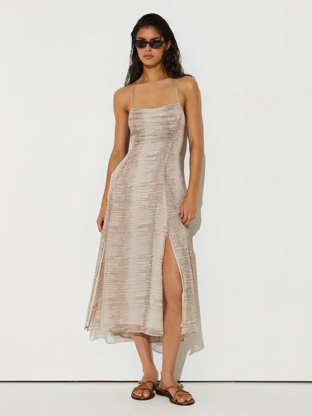Reiss Neutral Snake-print Midi Beach Dress