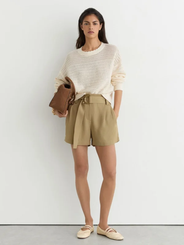 Reiss Neutral Twill Belted Relaxed Shorts