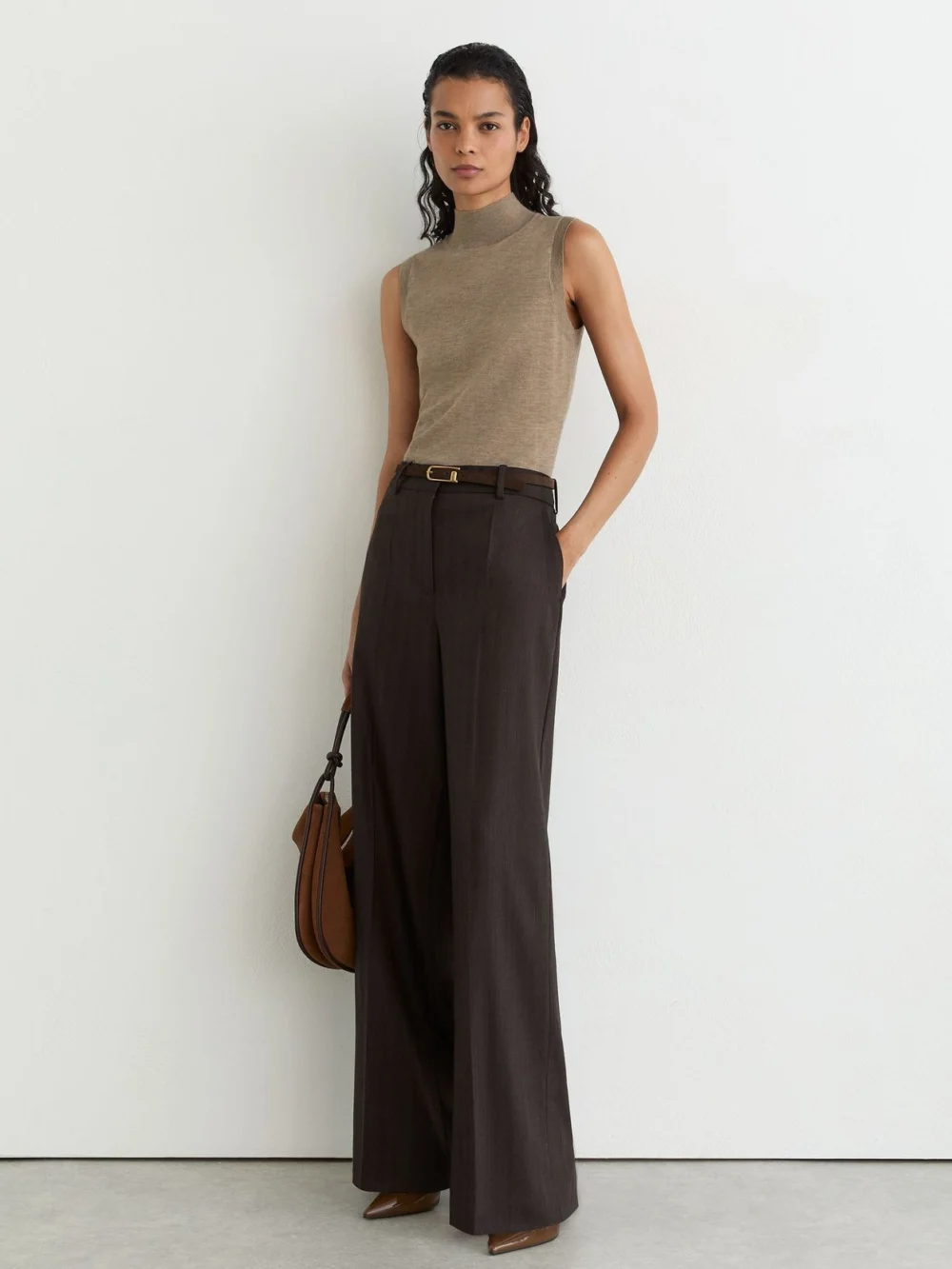 Reiss Neutral Ultra-soft Merino Wool Funnel-neck Vest, view 3