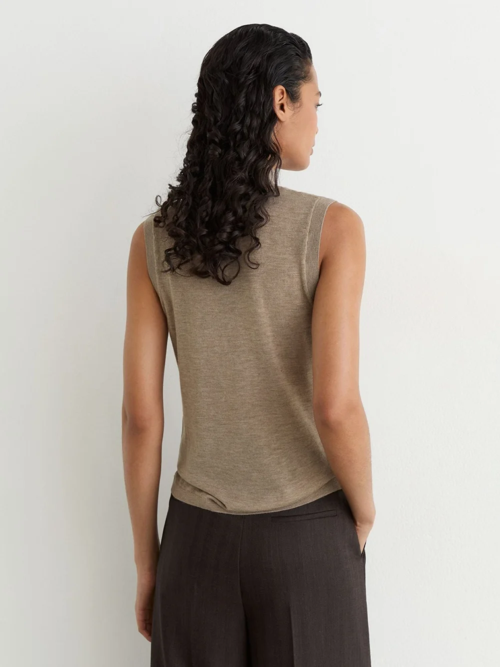 Reiss Neutral Ultra-soft Merino Wool Funnel-neck Vest, view 4