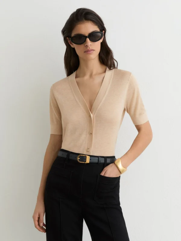 Reiss Neutral V-neck Short-sleeve Cardigan