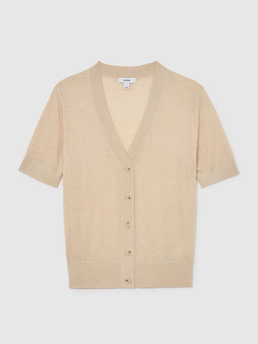 Reiss Neutral V-neck Short-sleeve Cardigan, view 2