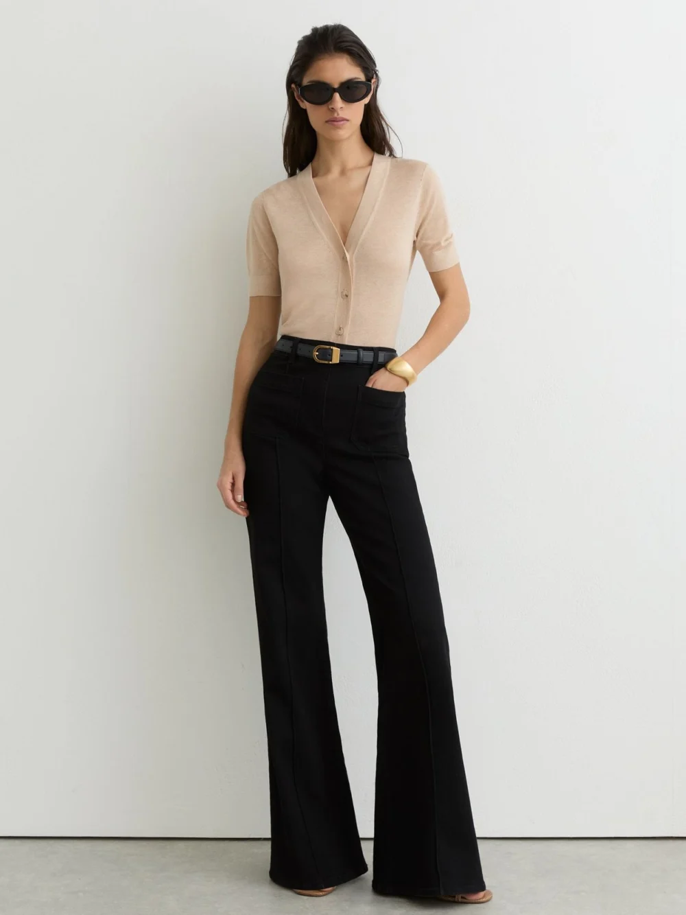 Reiss Neutral V-neck Short-sleeve Cardigan, view 3