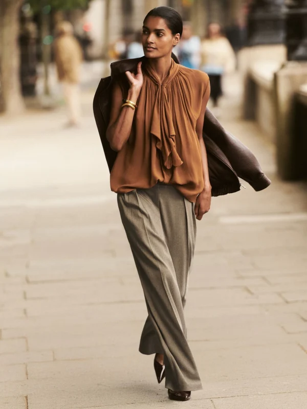 Reiss Neutral Wide-leg Pleated Trousers