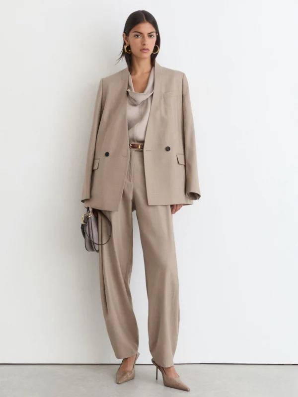 Reiss Neutral Wool-blend Barrel-leg Suit Trousers