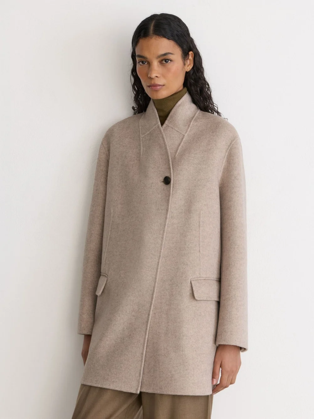 Reiss Neutral Wool-blend Collarless Blind-seam Short Coat