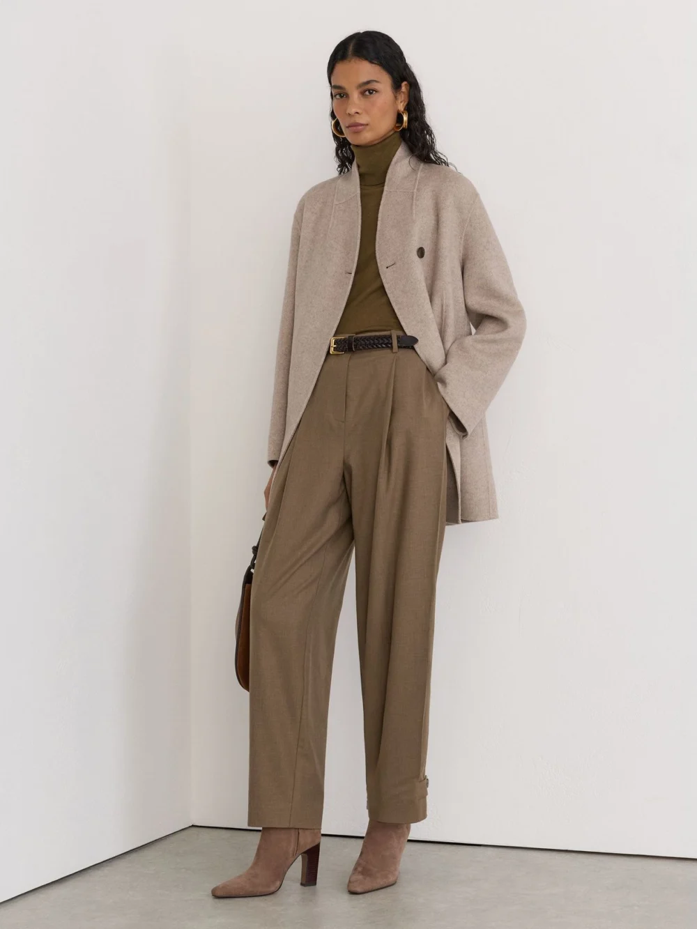 Reiss Neutral Wool-blend Collarless Blind-seam Short Coat, view 5