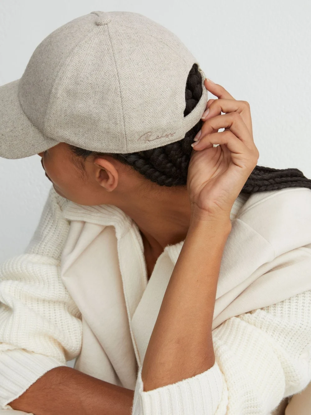 Reiss Neutral Wool-blend Herringbone Baseball Cap,