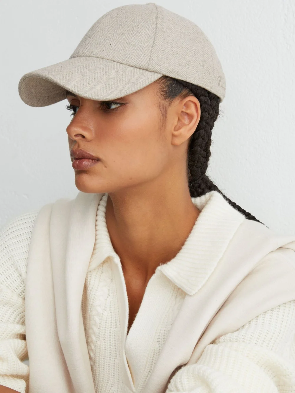 Reiss Neutral Wool-blend Herringbone Baseball Cap,, view 4