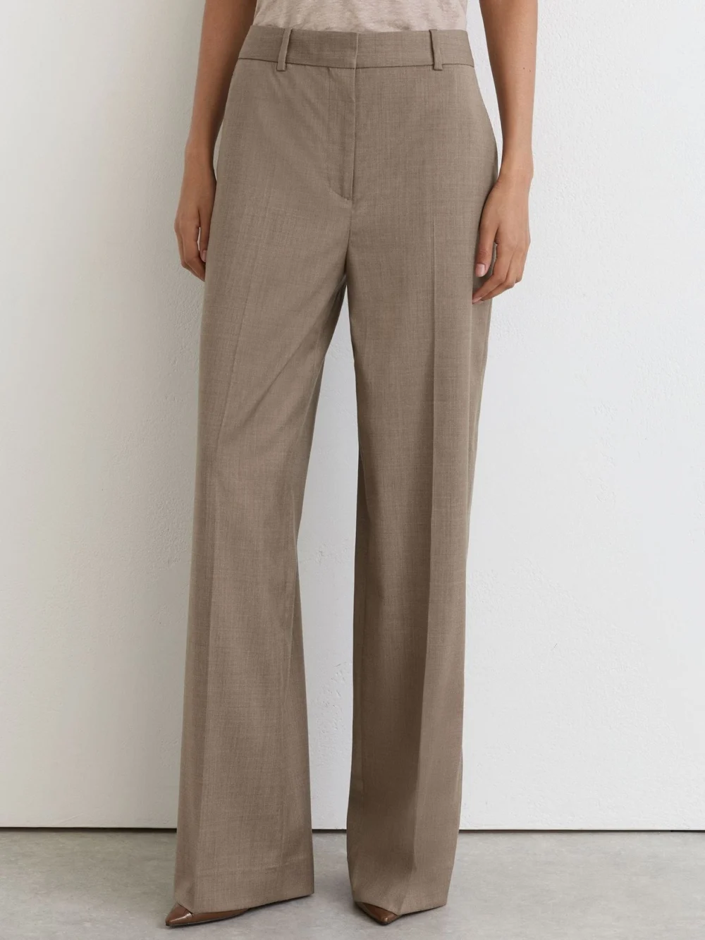 Reiss Neutral Wool-blend Wide-leg Trousers, view 3