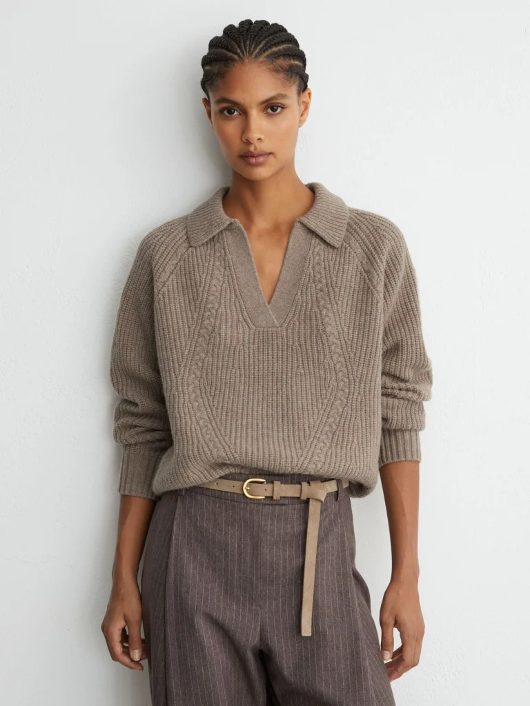 Reiss Neutral Wool-cashmere Cable-knit Detail Jumper