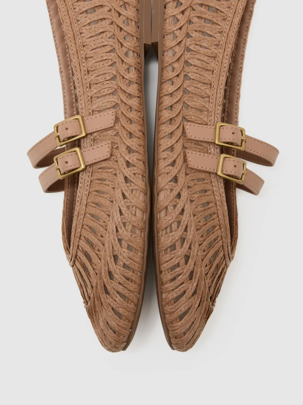 Reiss Neutral Woven Ballerina-strap Flats, view 4