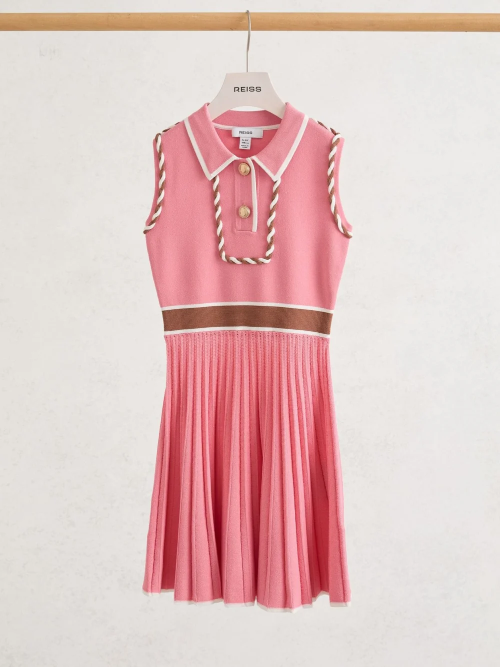 Reiss Niamh Coral 9-13 yrs Piped Sleeveless Knitted Dress, 12-13 Years, view 2