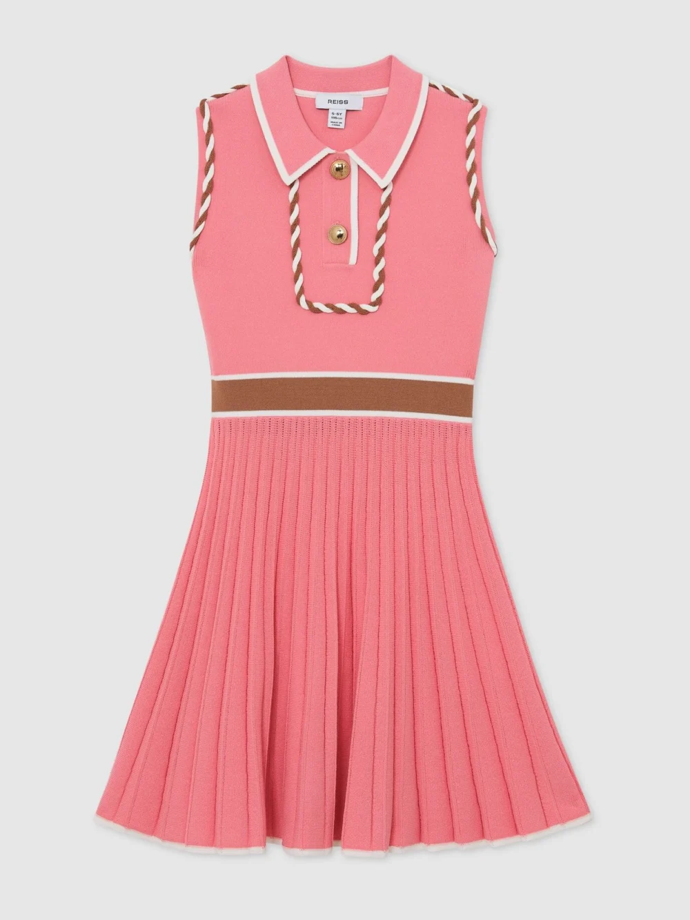 Reiss Niamh Coral 9-13 yrs Piped Sleeveless Knitted Dress, 12-13 Years, view 3