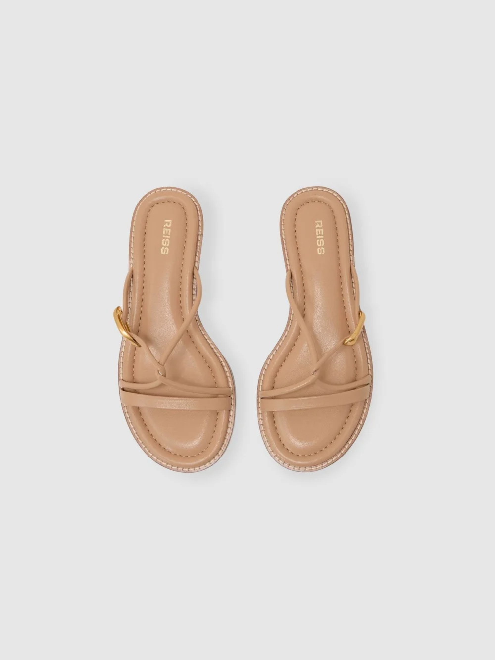 Reiss Nude Leather Twist-strap Flat Sandals, view 3