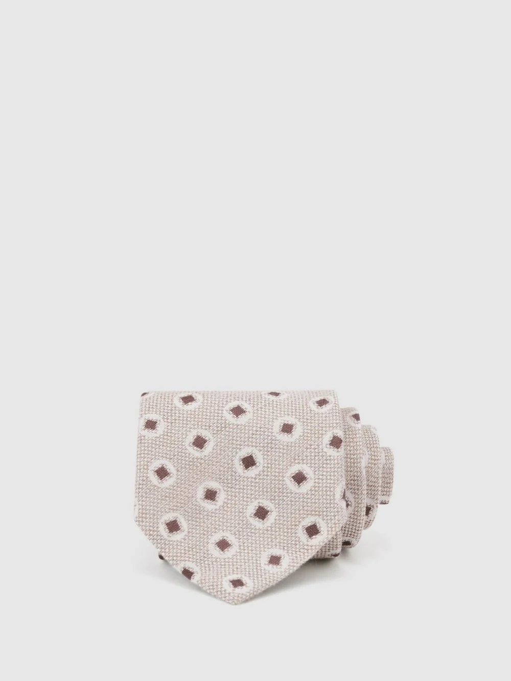 Reiss Oatmeal & Chocolate Brown Cotton-silk Square Medallion-print Tie, in oatmeal / chocolate brown