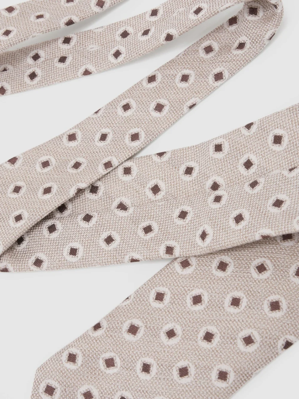 Reiss Oatmeal & Chocolate Brown Cotton-silk Square Medallion-print Tie,, view 4
