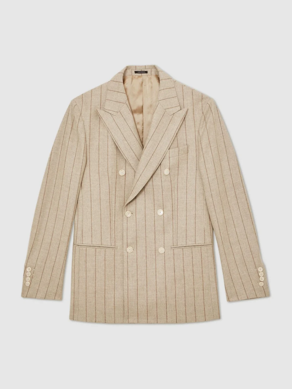 Reiss Oatmeal Brown Atelier Pinstripe Double-breasted Blazer Wool Slim-fit, view 2