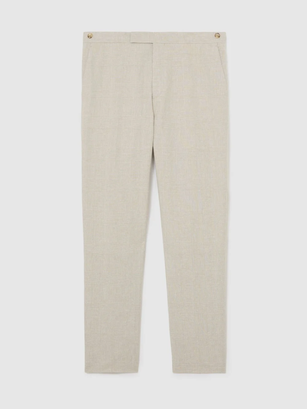 Reiss Oatmeal Brown Linen-cotton Check Tailored-fit Trousers, view 2