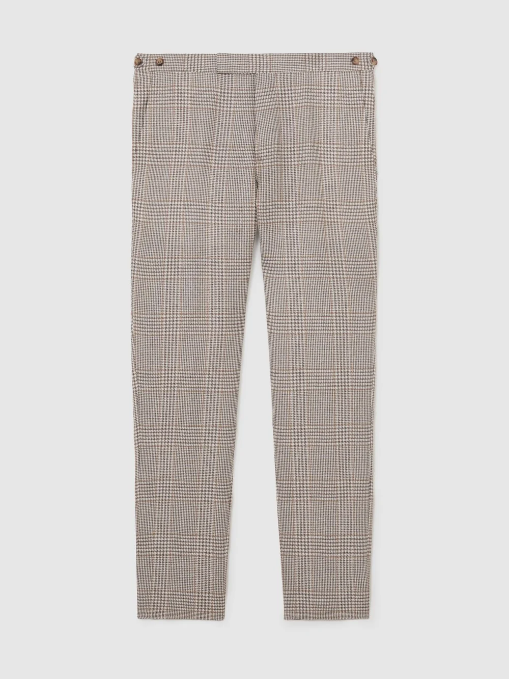 Reiss Oatmeal Brown Tailored Fit Linen-wool Check Suit Trousers, view 2