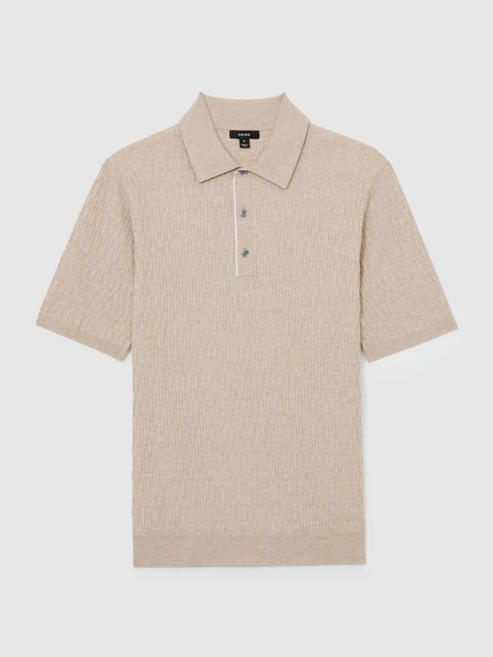 Reiss Oatmeal Brown Textured-knit Half-button Polo Shirt, view 2