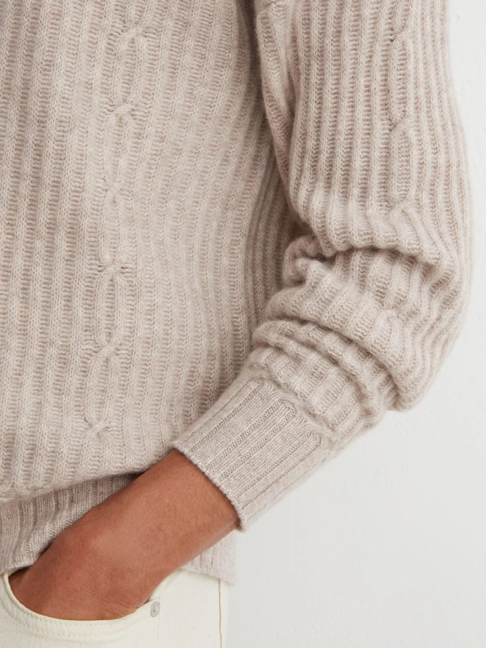 Reiss Oatmeal Cashmere Rib-knit Half-button Jumper, view 4