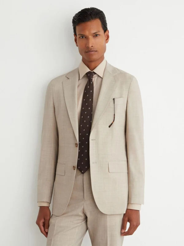 Reiss Oatmeal Classic Fit Wool Pin-check Single-breasted Suit Blazer Classic-fit