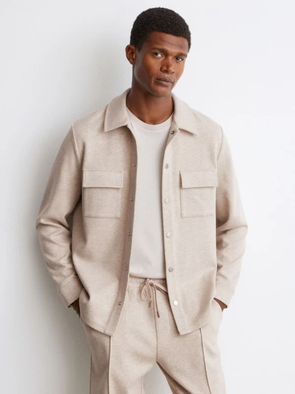 Reiss Oatmeal Herringbone Twin-pocket Overshirt