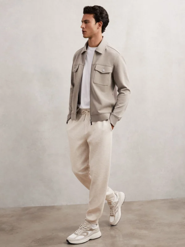 Reiss Oatmeal Jersey Drawstring Cuffed Joggers