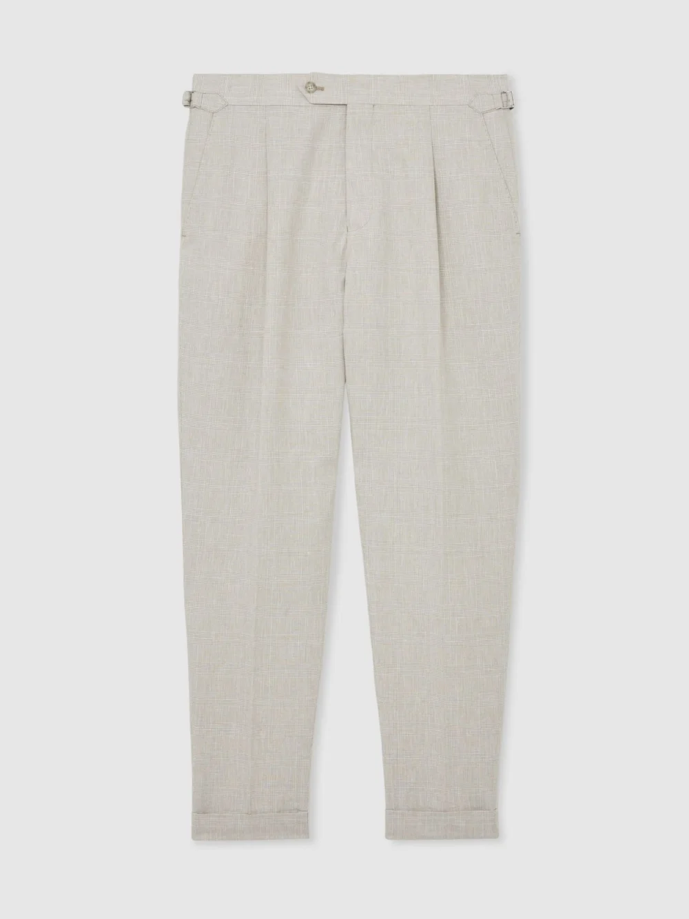 Reiss Oatmeal Linen-cotton Check Tapered Trousers, view 2