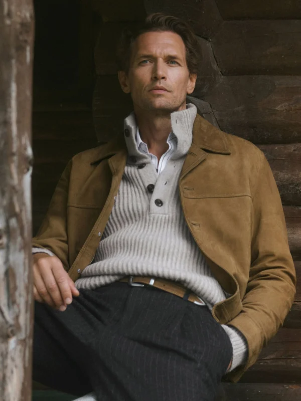 Reiss Oatmeal Melange Rib-knit Funnel-neck Jumper with Wool
