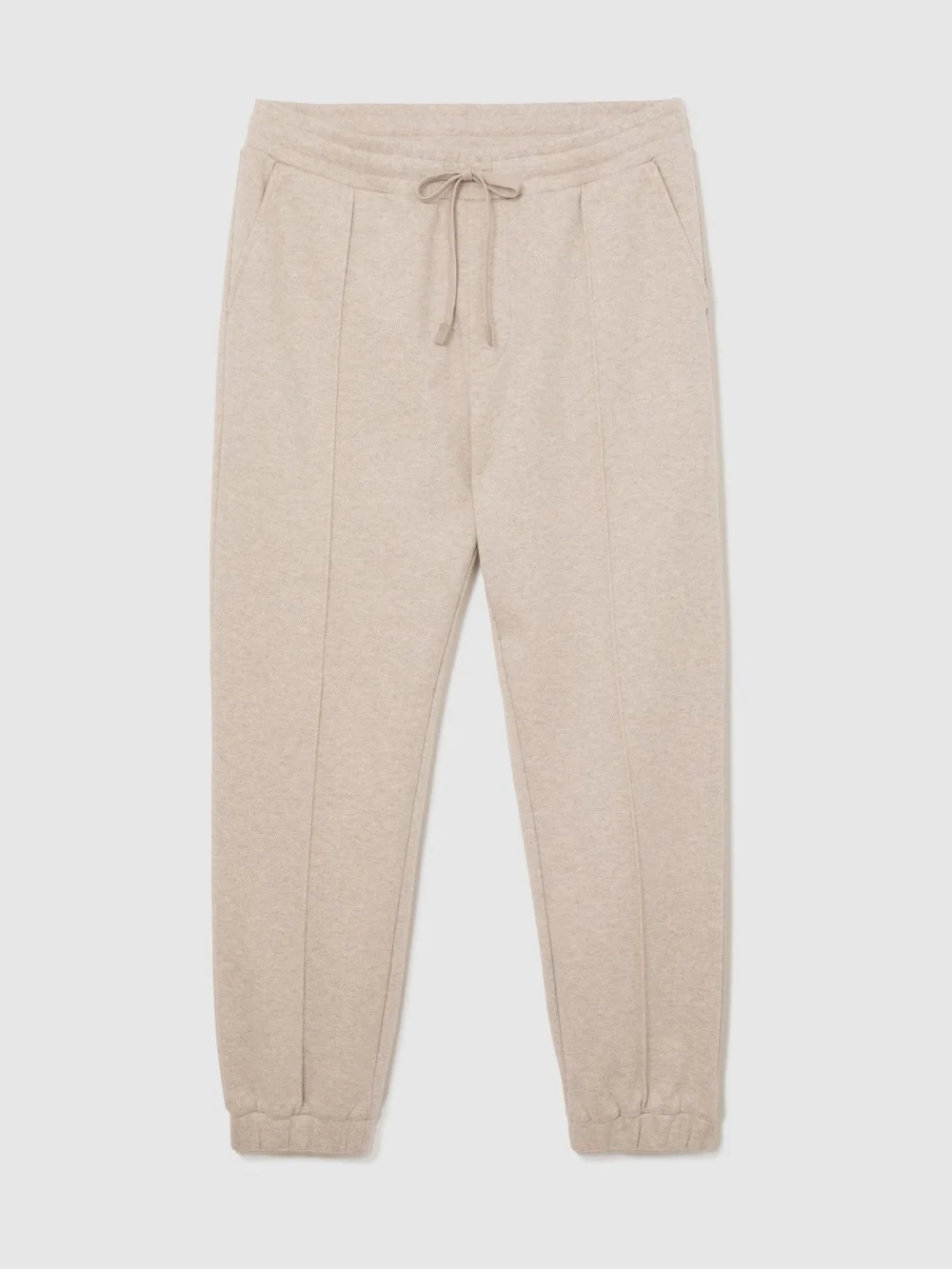 Reiss Oatmeal Melange Trouser Herringbone Cuffed Drawstring Joggers, view 2