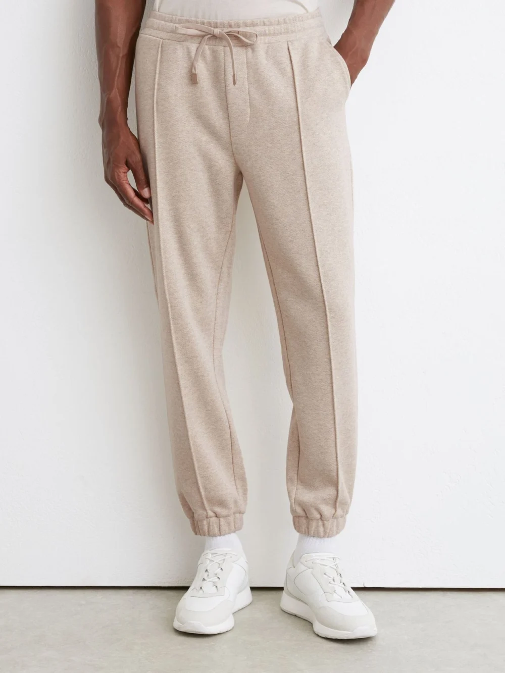 Reiss Oatmeal Melange Trouser Herringbone Cuffed Drawstring Joggers, view 3