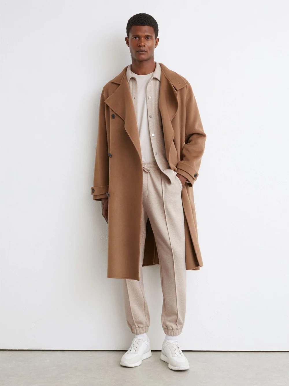 Reiss Oatmeal Melange Trouser Herringbone Cuffed Drawstring Joggers, view 4