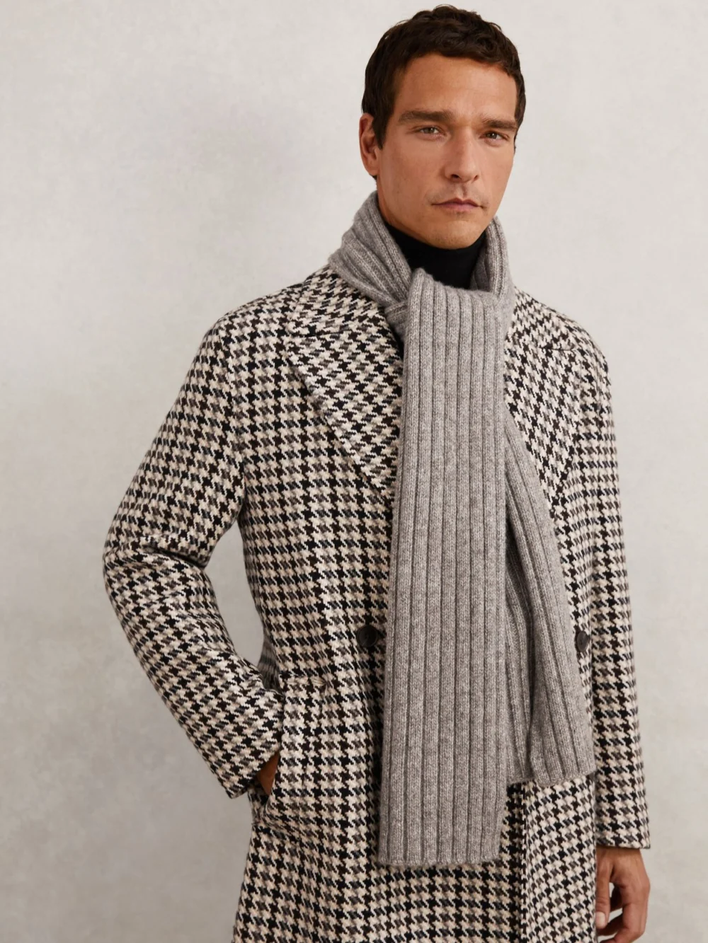 Reiss Oatmeal Melange Wool-blend Chunky-rib Scarf,, view 2
