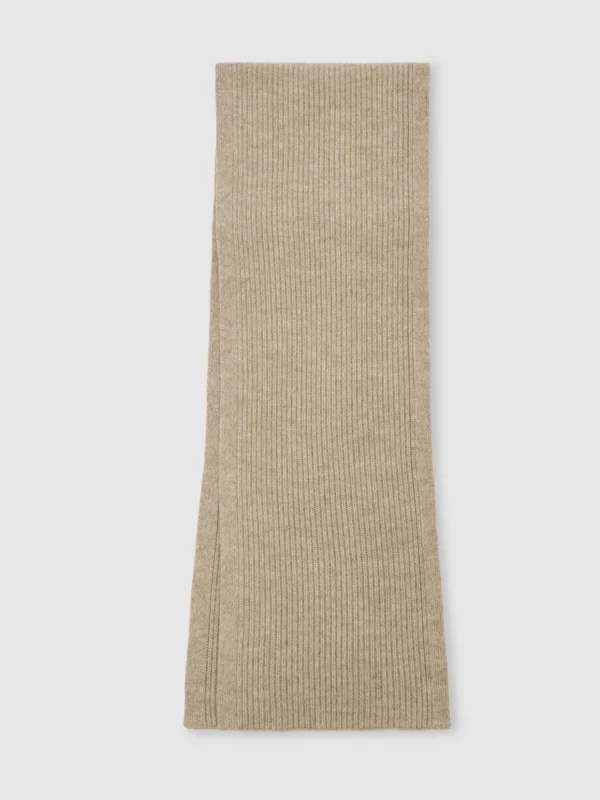 Reiss Oatmeal Merino Wool Rib-knit Scarf and Beanie Set,