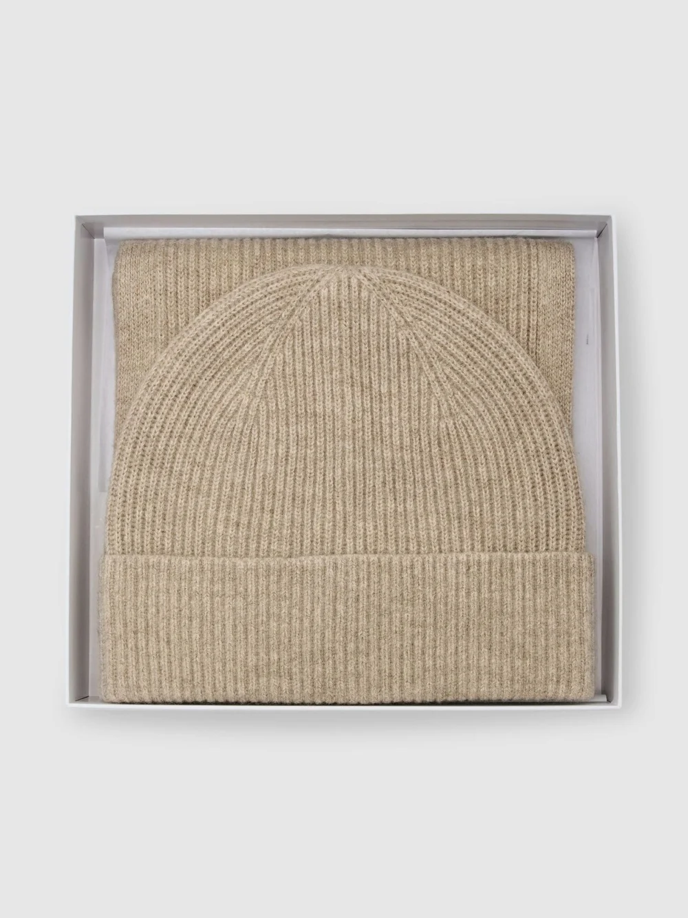 Reiss Oatmeal Merino Wool Rib-knit Scarf and Beanie Set,, view 4