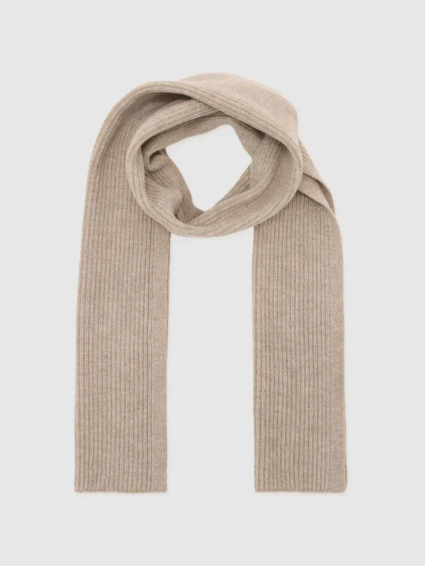 Reiss Oatmeal Merino Wool Rib-knit Scarf,