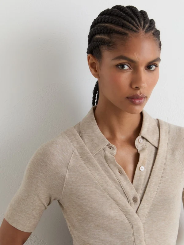 Reiss Oatmeal Neutral Collar-insert Jersey-knit Top with Wool