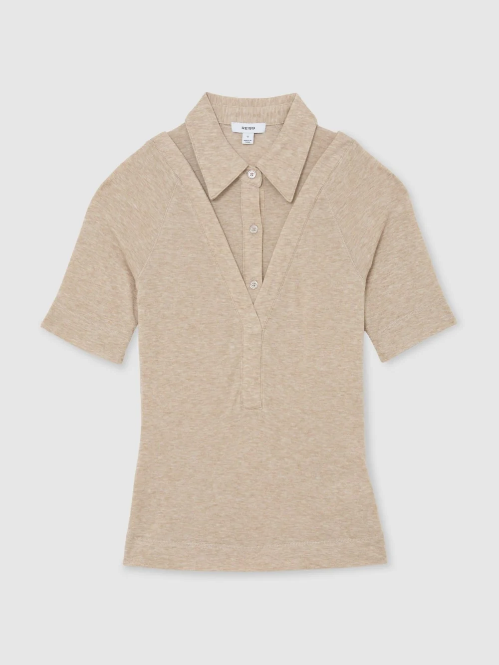 Reiss Oatmeal Neutral Collar-insert Jersey-knit Top with Wool, view 2