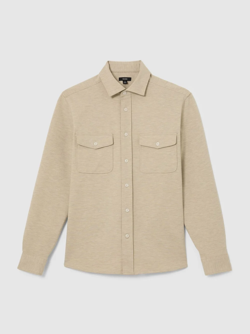 Reiss Oatmeal Twin-pocket Button-through Overshirt, view 2