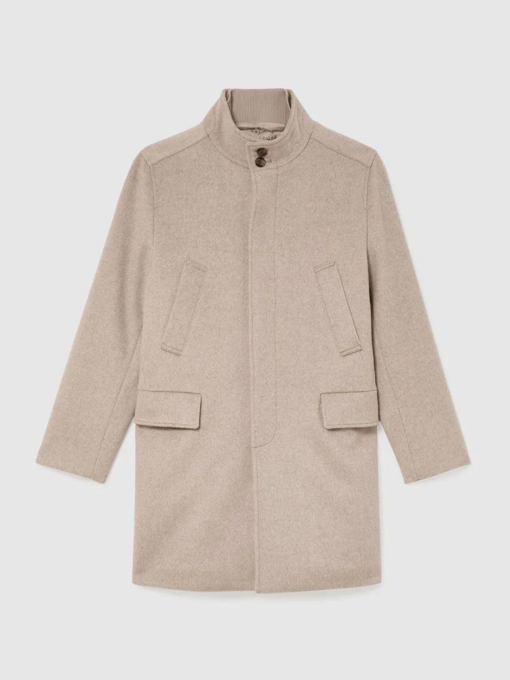 Reiss Oatmeal Wool-blend Gilet-insert Single-breasted Coat, view 2